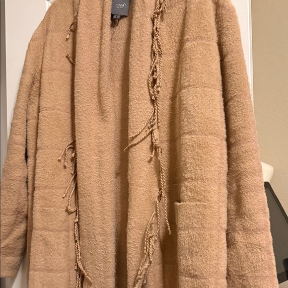 LYSSE Alice Fringe Sweater Coat Macaroon Plaid Cardigan Shawl Jacket - Picture 5 of 9